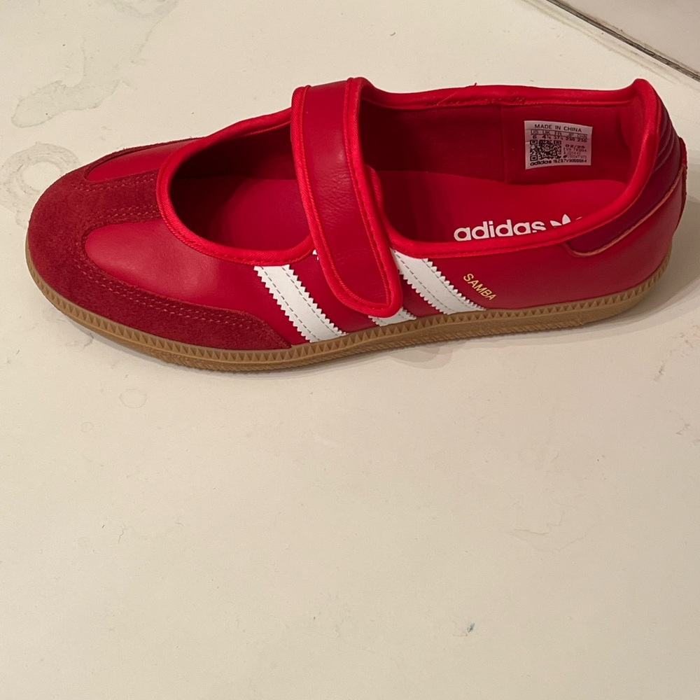 Adidas Red and White Strap Sneakers